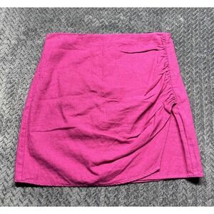 Zara Women Mini Skirt Linen Pink Ruched Zip Barbie Summer‎ Spring Pink Pony Club